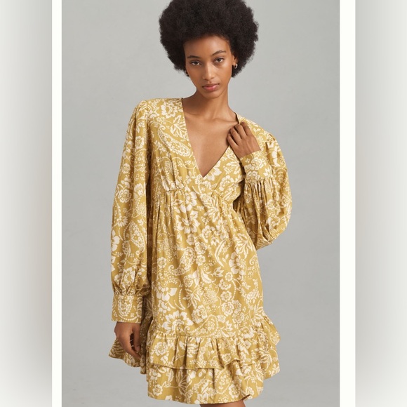 Maeve by Anthropologie long sleeve V-neck ruffle Mini dress Medium summer dress - Picture 4 of 14